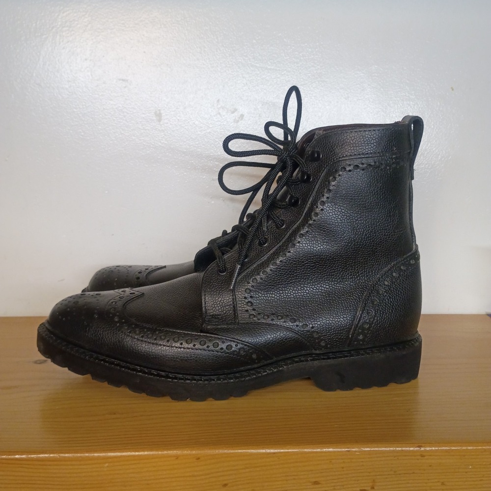 Allen Edmonds Long Branch Black Pebbled Leather Wingtip Boots Men's 10 D Vibram - Picture 4 of 15